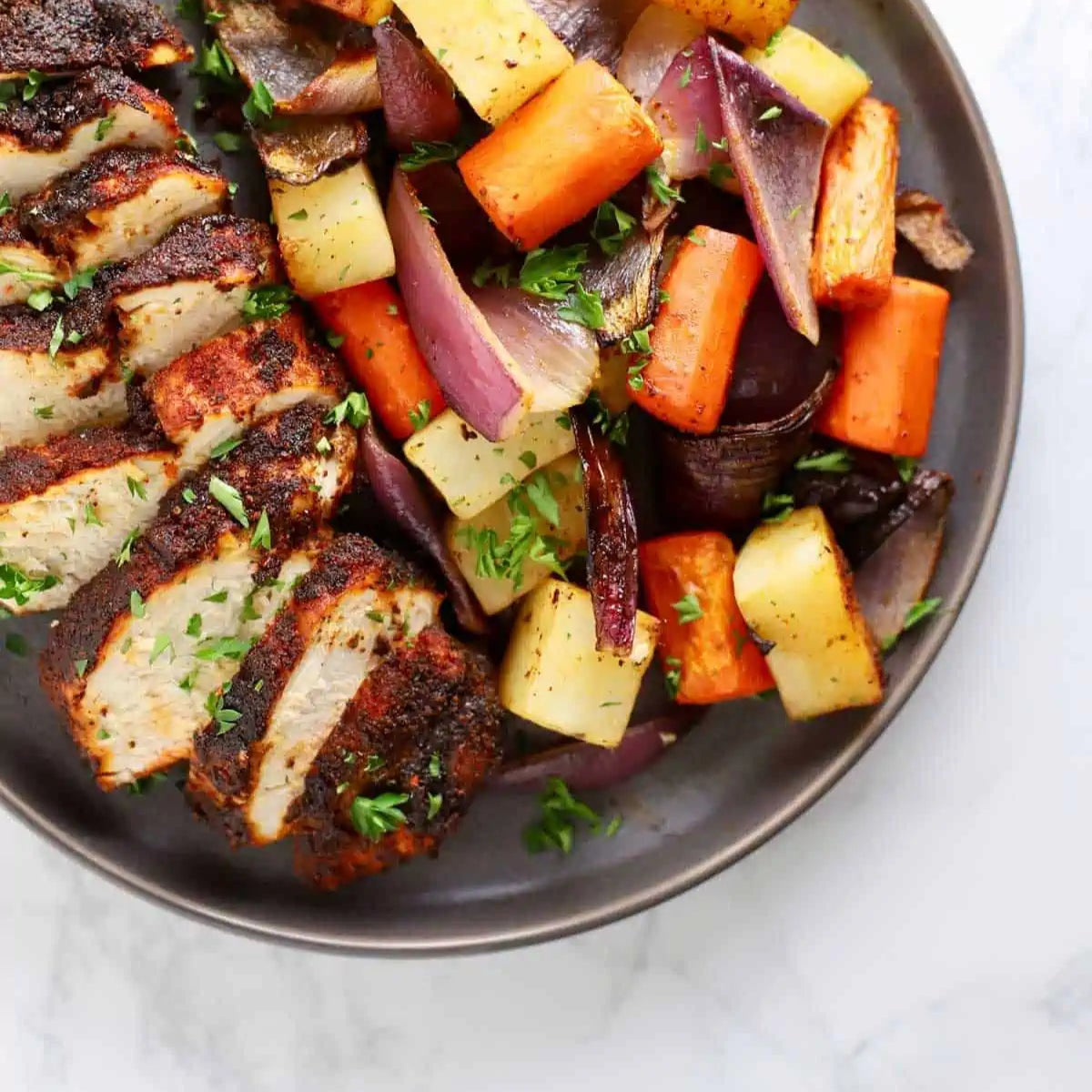 Honey Lemon Chicken, Roasted Root Vegetables