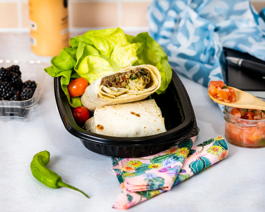 Meal kit ingredients beside prepared FlexPro meals